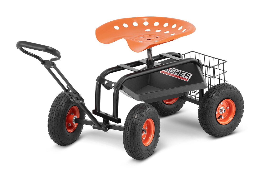 Tuinkruk op wielen - 360° draaibaar - met opbergmand - 150 kg