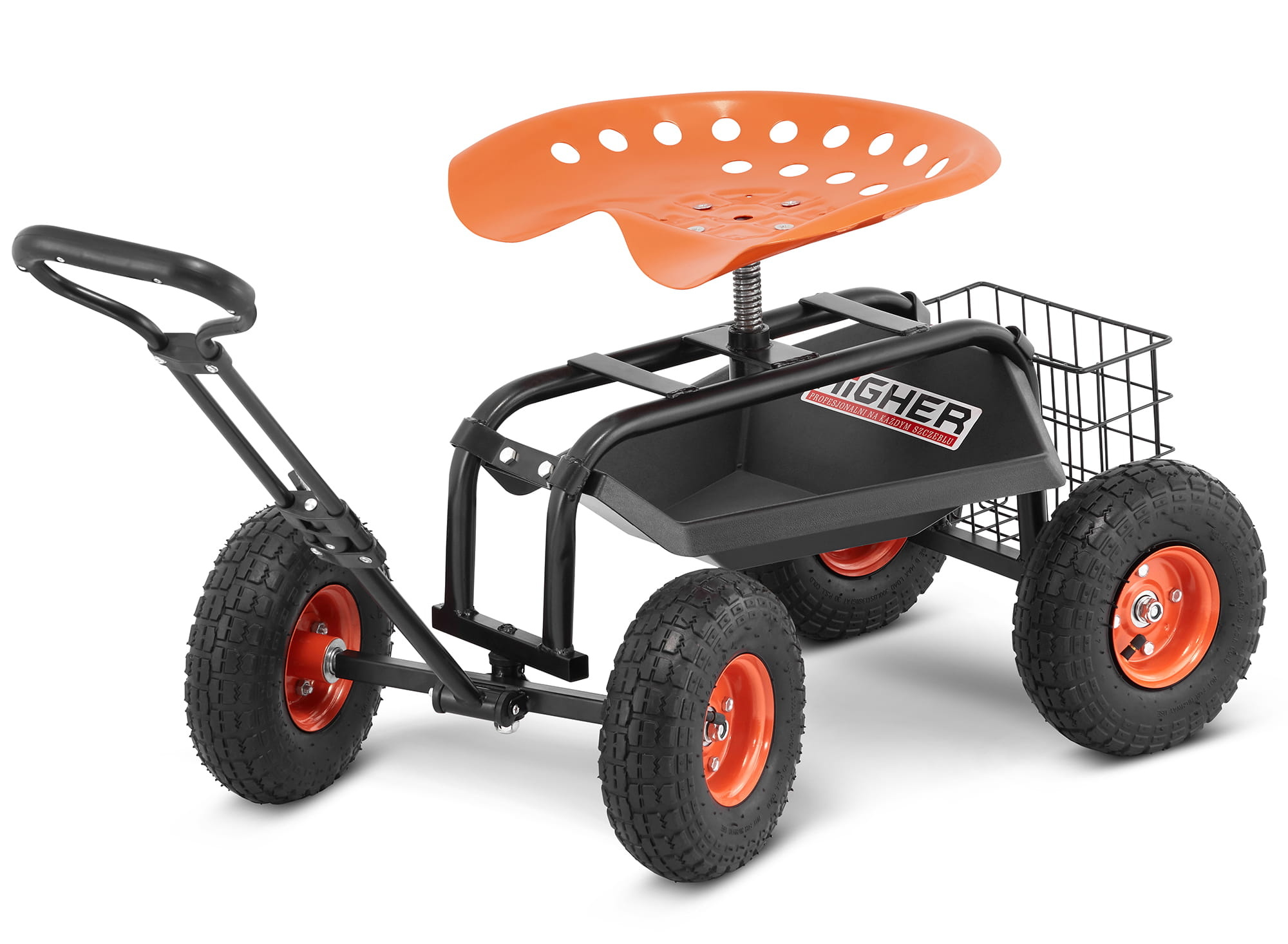 HIGHER Tuinwagen met Zwenkbaar Zadel en Opbergmand - 150 kg