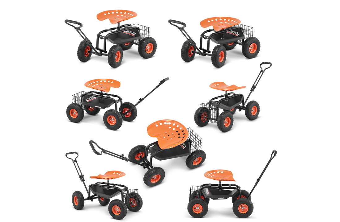 Tuinkruk op wielen - 360° draaibaar - met opbergmand - 150 kg