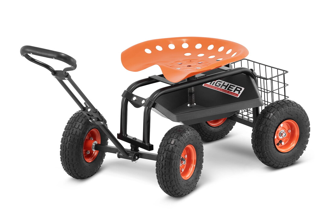 Tuinkruk op wielen - 360° draaibaar - met opbergmand - 150 kg