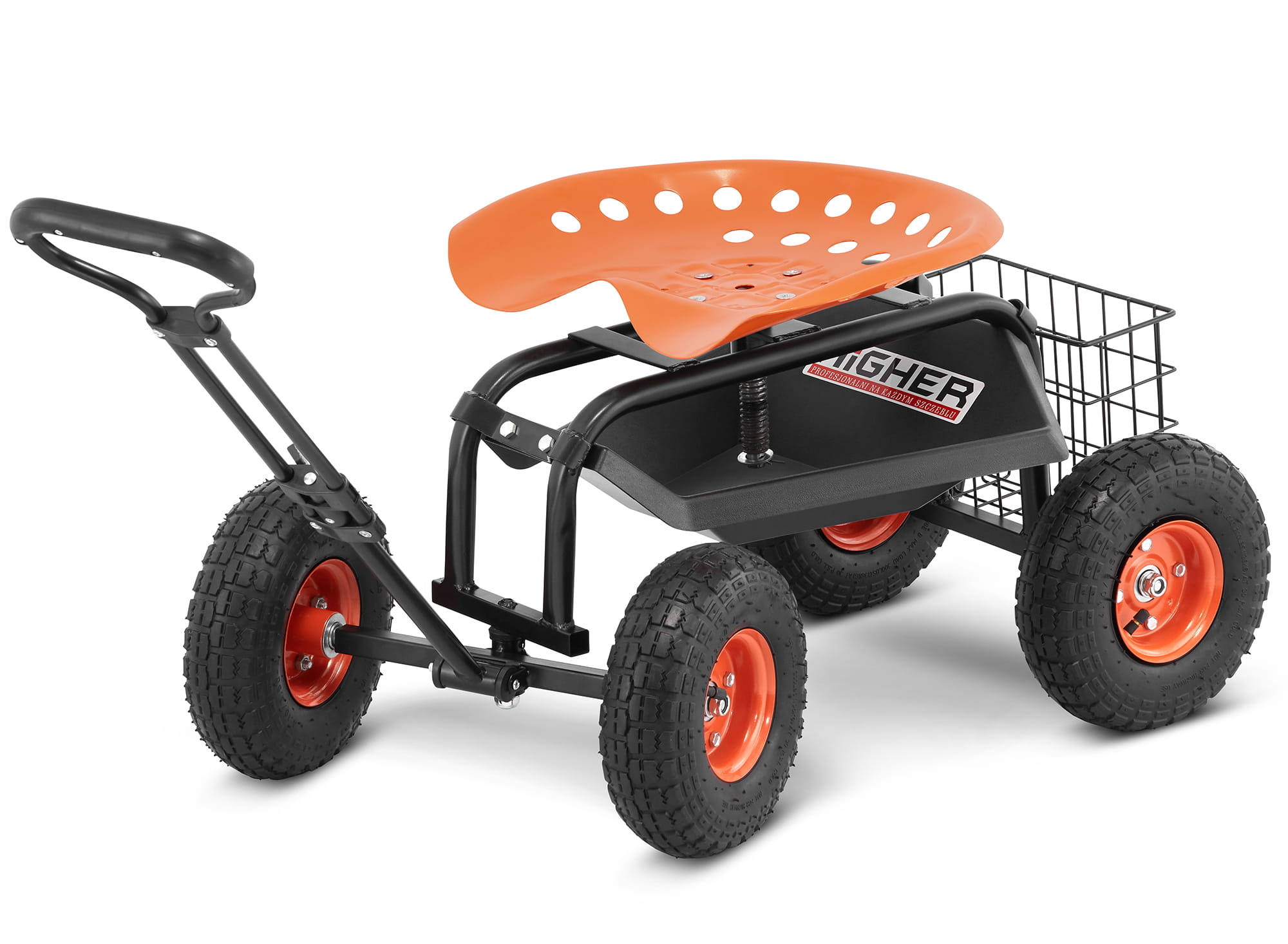 HIGHER Tuinwagen met Zwenkbaar Zadel en Opbergmand - 150 kg