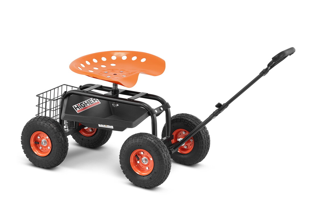 Tuinkruk op wielen - 360° draaibaar - met opbergmand - 150 kg