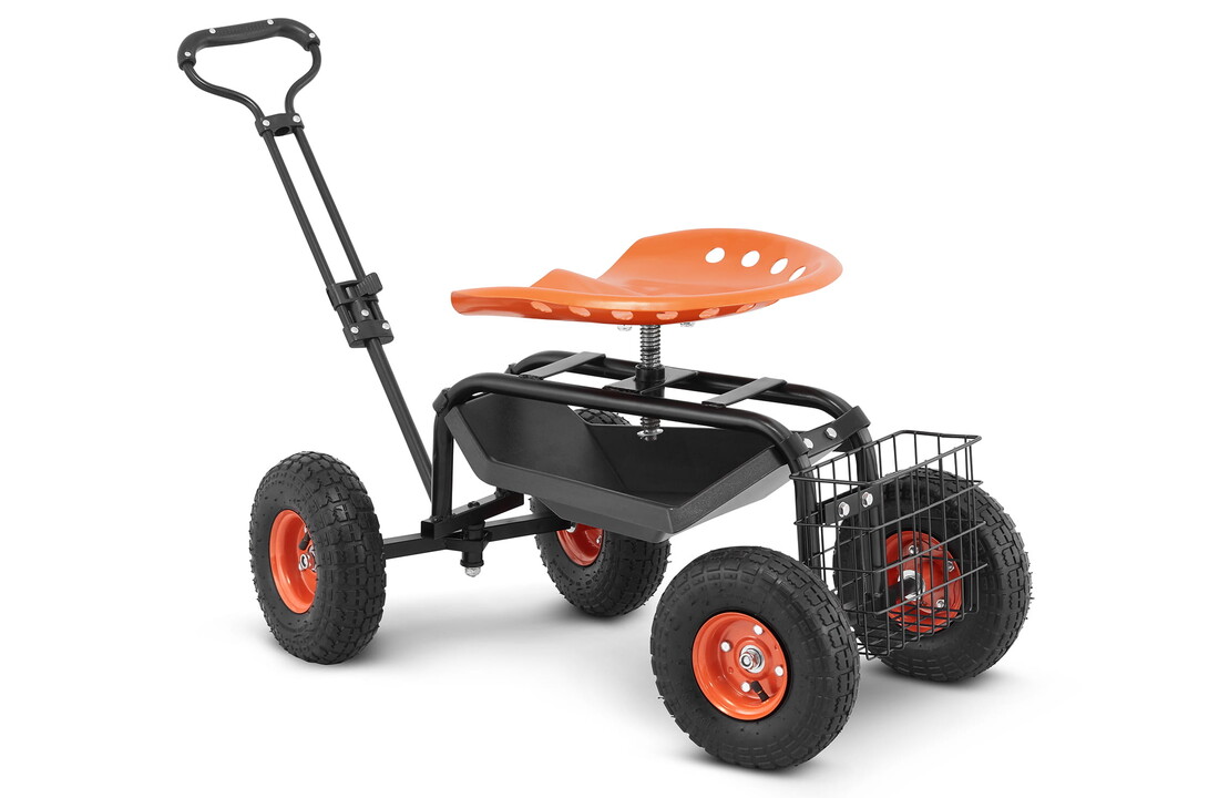 HIGHER Tuinwagen met Zwenkbaar Zadel en Opbergmand - 150 kg