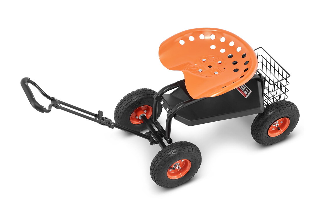 HIGHER Tuinwagen met Zwenkbaar Zadel en Opbergmand - 150 kg