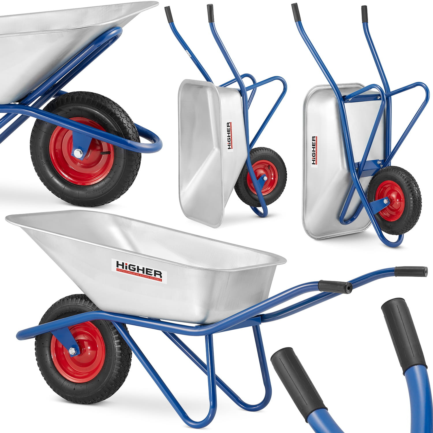 HIGHER Kruiwagen 130L Tuin, 210kg Draagvermogen, Wielbescherming