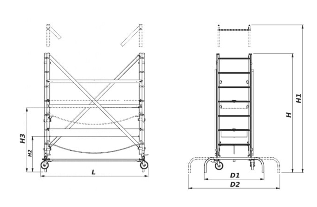 Mobiele aluminium steiger DRABEX RJ 220 - Werkhoogte 4,26m