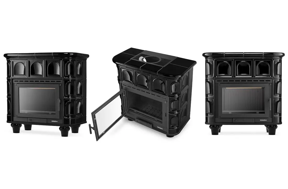 Tegelkachel - houtkachel - 13kW - keramisch - FLORENCJA - zwart