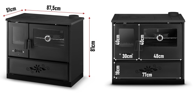 Houtfornuis - houtkachel met oven - 9 kW - URUS 7040 - zwart