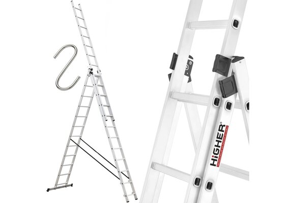 HIGHER Universele Aluminium Ladder 7.38m - 150kg Draagvermogen + Haken