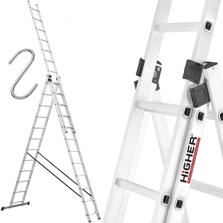 HIGHER Universele Aluminium Ladder 7.38m - 150kg Draagvermogen + Haken