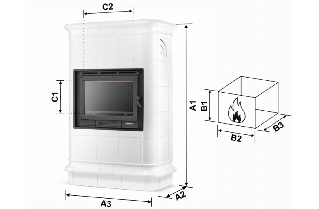 Tegelkachel - houtkachel - 13 kW - keramisch - ROMA - wit