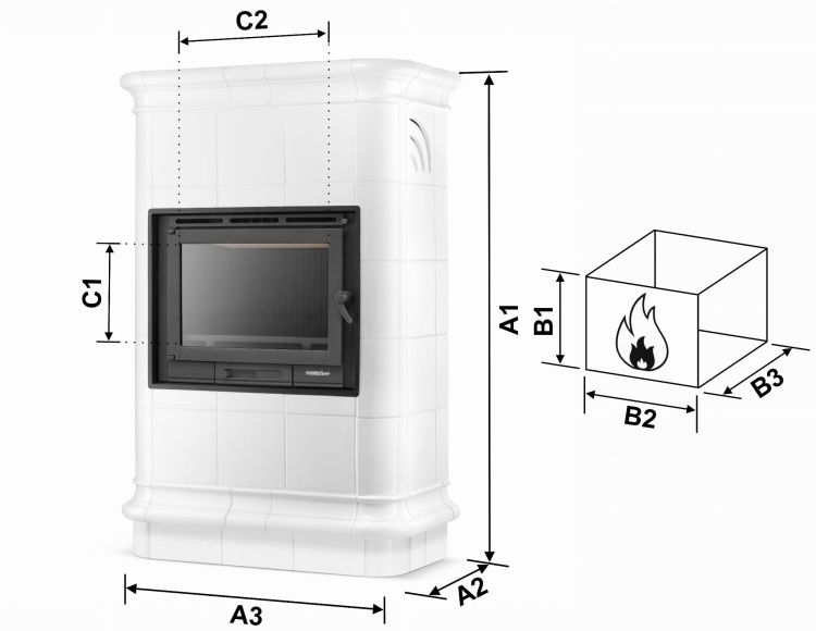 Tegelkachel - houtkachel - 13 kW - keramisch - ROMA - wit