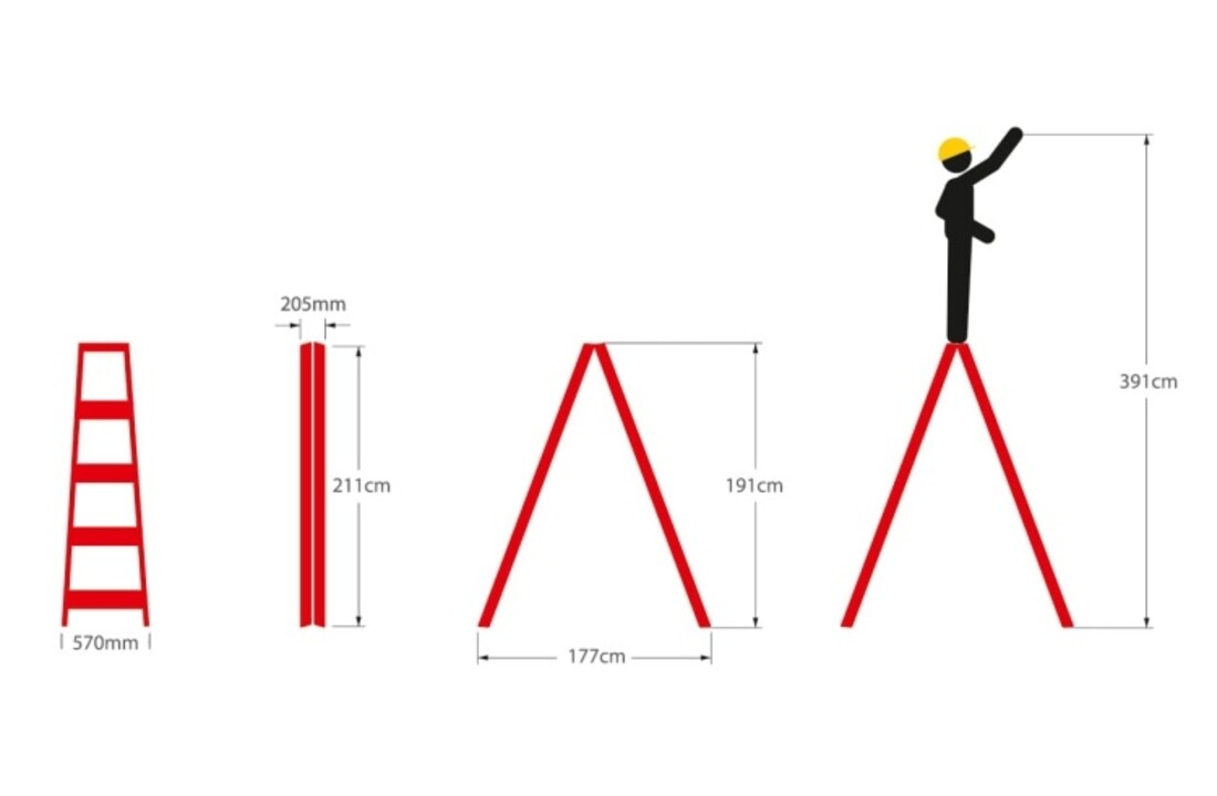 Dubbele schaarladder ALOSS 2x9 sporten - Werkhoogte 3,91 m