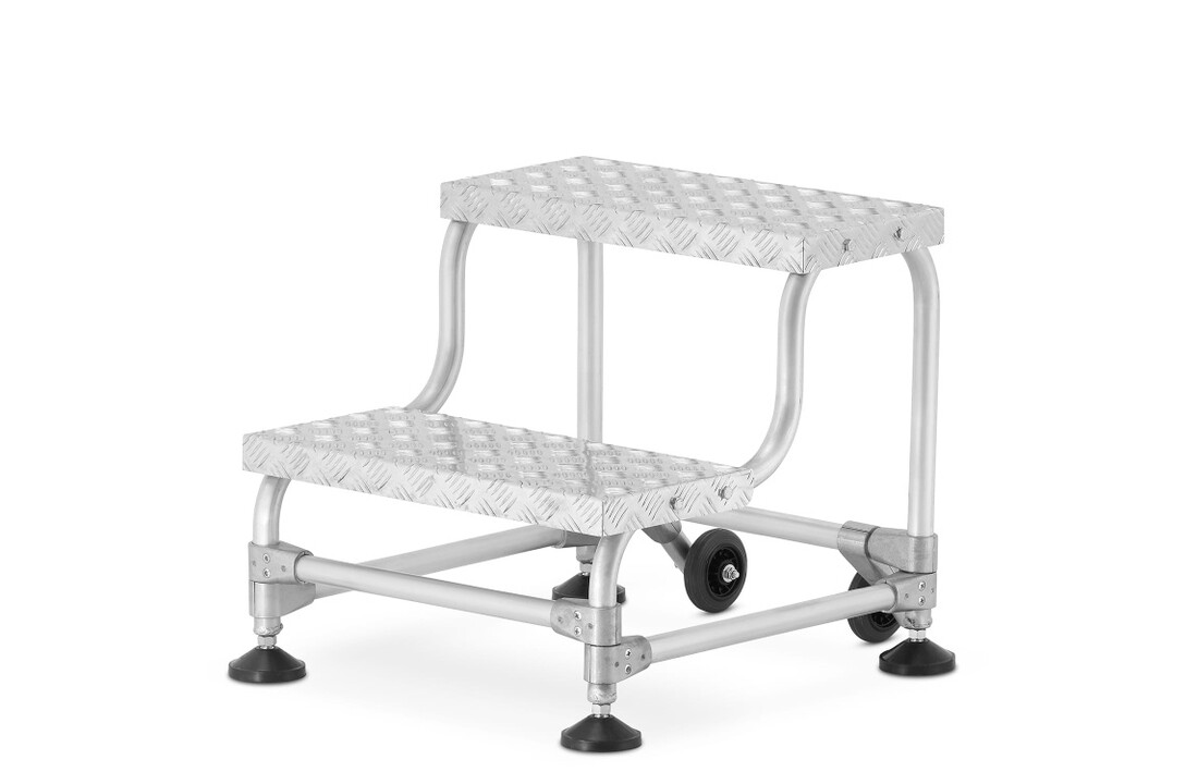 HIGHER Magazijnladder 2-traps mobiel aluminium 150kg