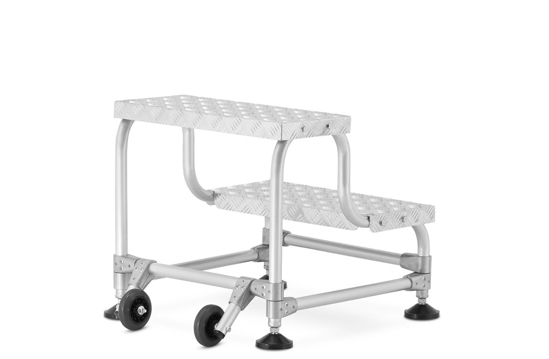 HIGHER Magazijnladder 2-traps mobiel aluminium 150kg