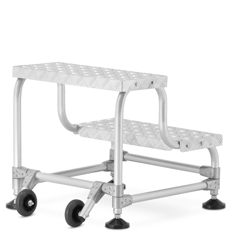HIGHER Magazijnladder 2-traps mobiel aluminium 150kg