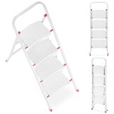 Huishoudtrap - 4 treden - inklapbaar - 90 cm hoog - wit/roze