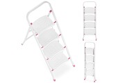 Huishoudtrap - 4 treden - inklapbaar - 90 cm hoog - wit/roze