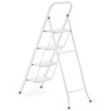 Huishoudtrap - 4 treden - opklapbaar - 90 cm hoog - wit/roze