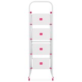 Huishoudtrap - 4 treden - inklapbaar - 90 cm hoog - wit/roze