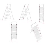 Huishoudtrap - 4 treden - opklapbaar - 90 cm hoog - wit/roze