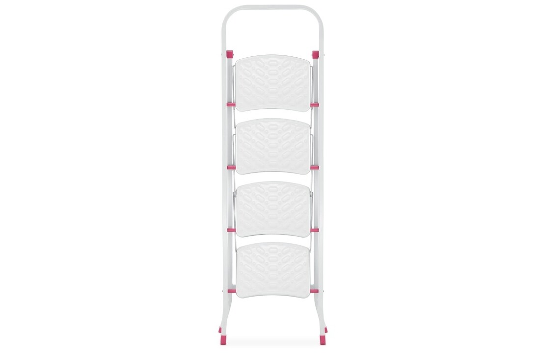 Huishoudtrap - 4 treden - inklapbaar - 90 cm hoog - wit/roze