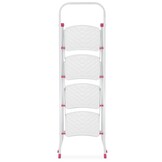 Huishoudtrap - 4 treden - opklapbaar - 90 cm hoog - wit/roze