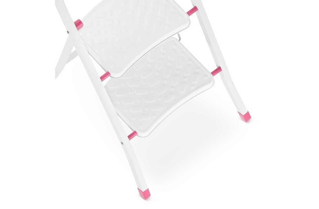 Huishoudtrap - 4 treden - inklapbaar - 90 cm hoog - wit/roze