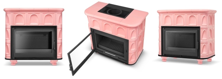 Tegelkachel - houtkachel - 13 kW - keramisch - FLORENCE - roze