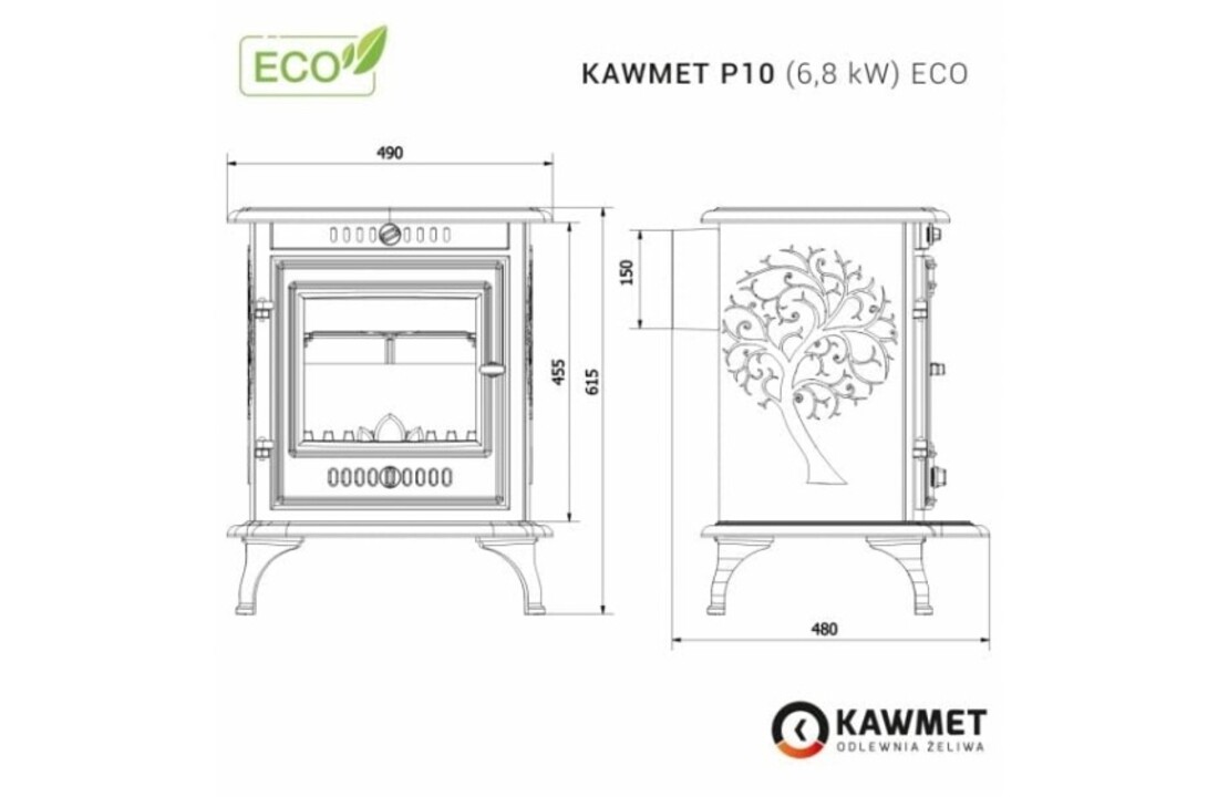 KAWMET P10 Gietijzeren Kachel 6,8 kW EkoProjekt 2022