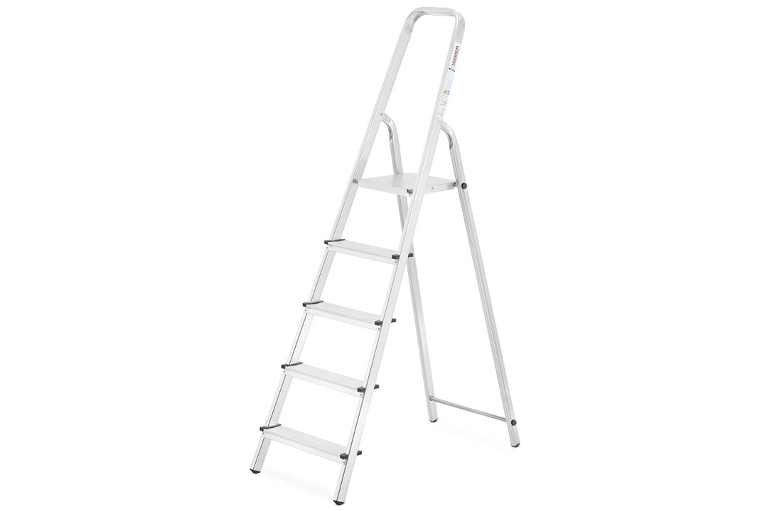 Huishoudtrap - 5 treden - aluminium - 2,97 m werkhoogte