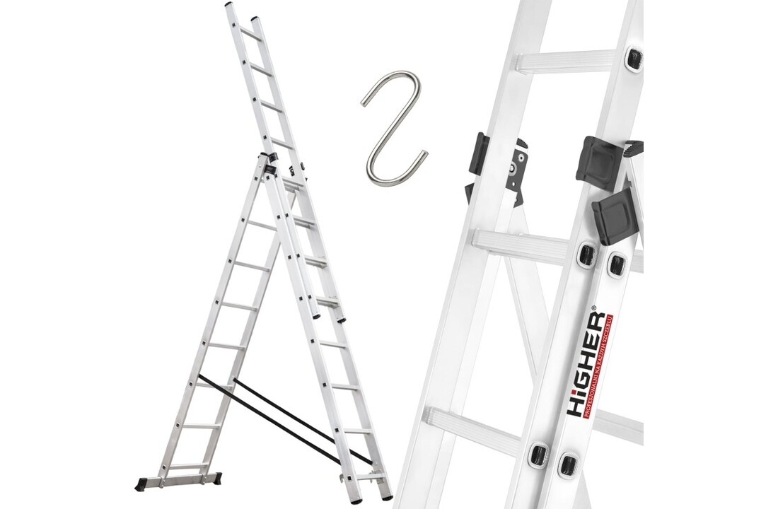HIGHER Multifunctionele Aluminium Ladder 3x8 voor Trappen 6,48m 150kg