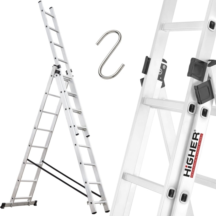 HIGHER Multifunctionele Aluminium Ladder 3x8 voor Trappen 6,48m 150kg