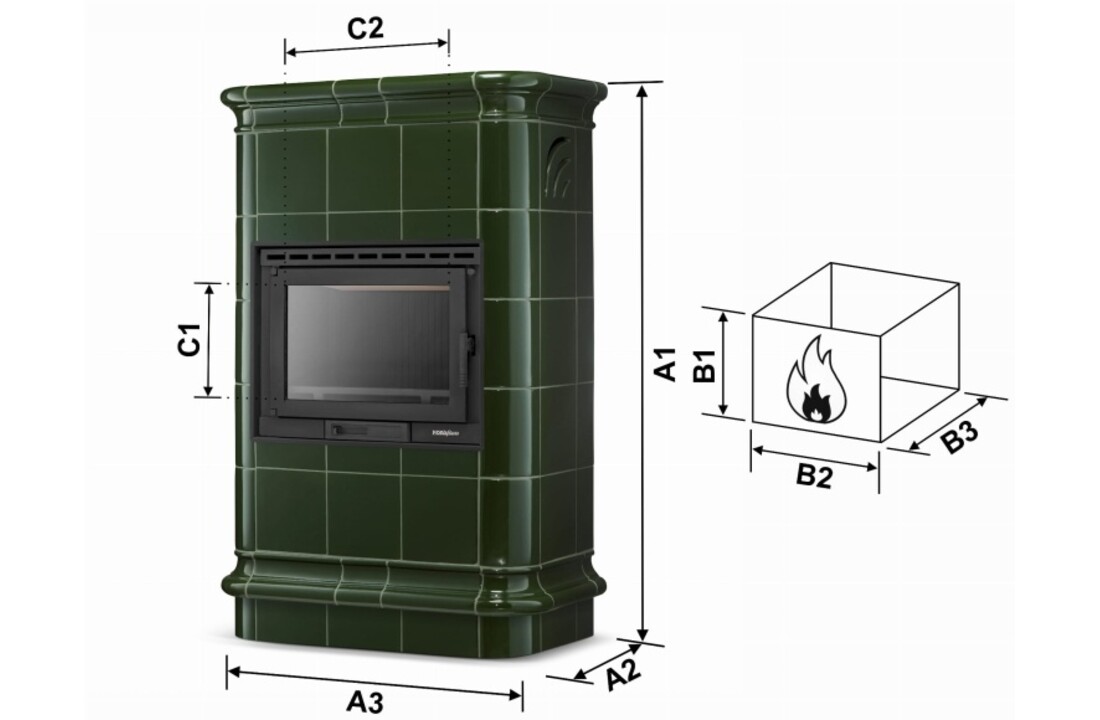 Tegelkachel - houtkachel - 13kW - keramisch - ROMA - olijfgroen