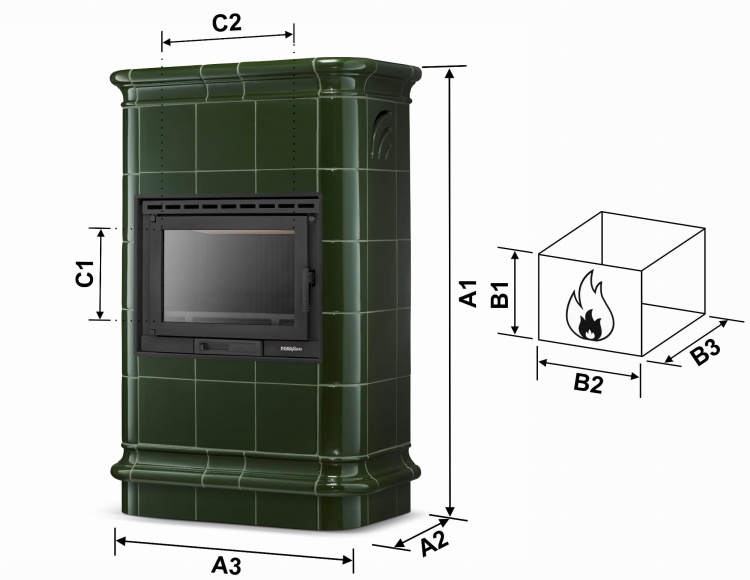 Tegelkachel - houtkachel - 13kW - keramisch - ROMA - olijfgroen