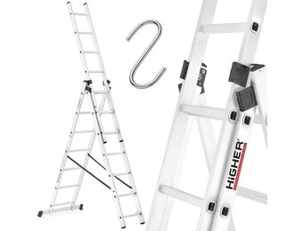 HIGHER Multifunctionele Aluminium Ladder 3x7, 5,60m, 150kg + Haak