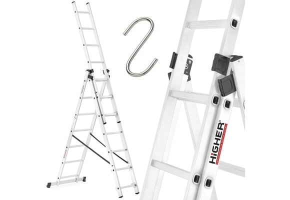 HIGHER Multifunctionele Aluminium Ladder 3x7, 5,60m, 150kg + Haak
