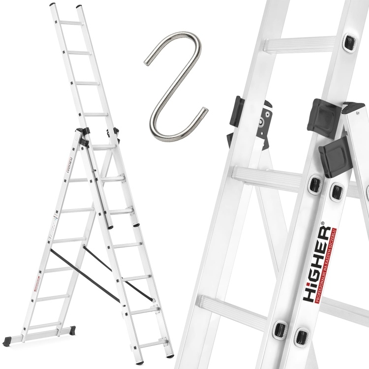 HIGHER Multifunctionele Aluminium Ladder 3x7, 5,60m, 150kg + Haak