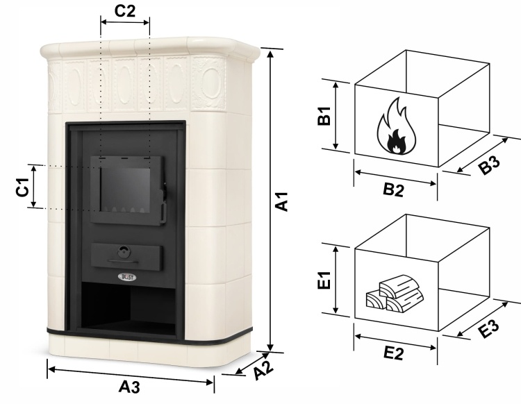 CV Houtkachel met watermantel - 19 kW - VILLACH - beige
