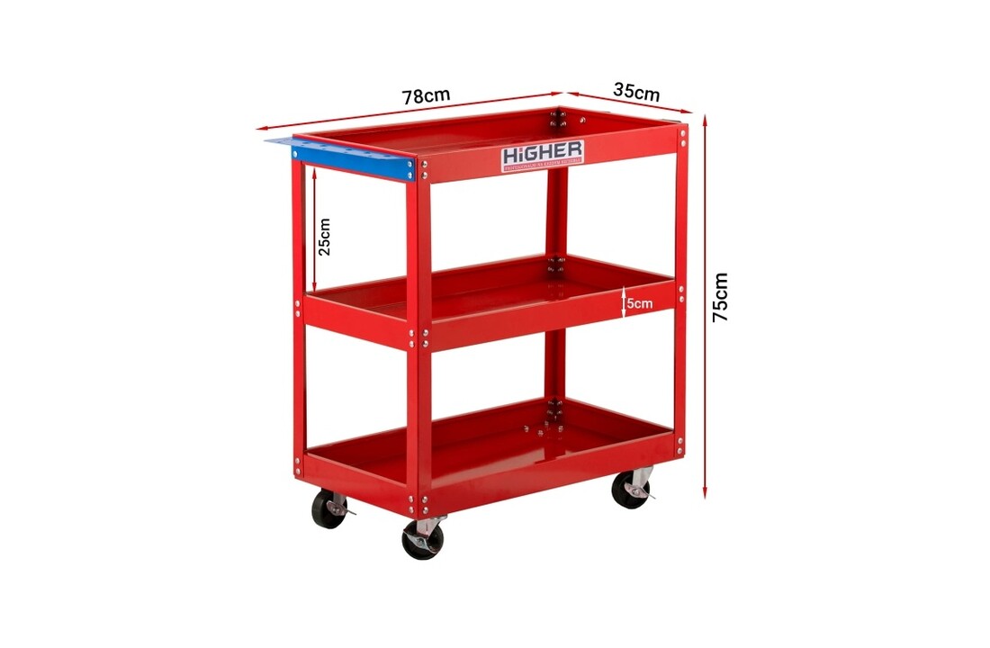 Werkplaatswagen met wielen - 3 schappen - 75×35×78 cm