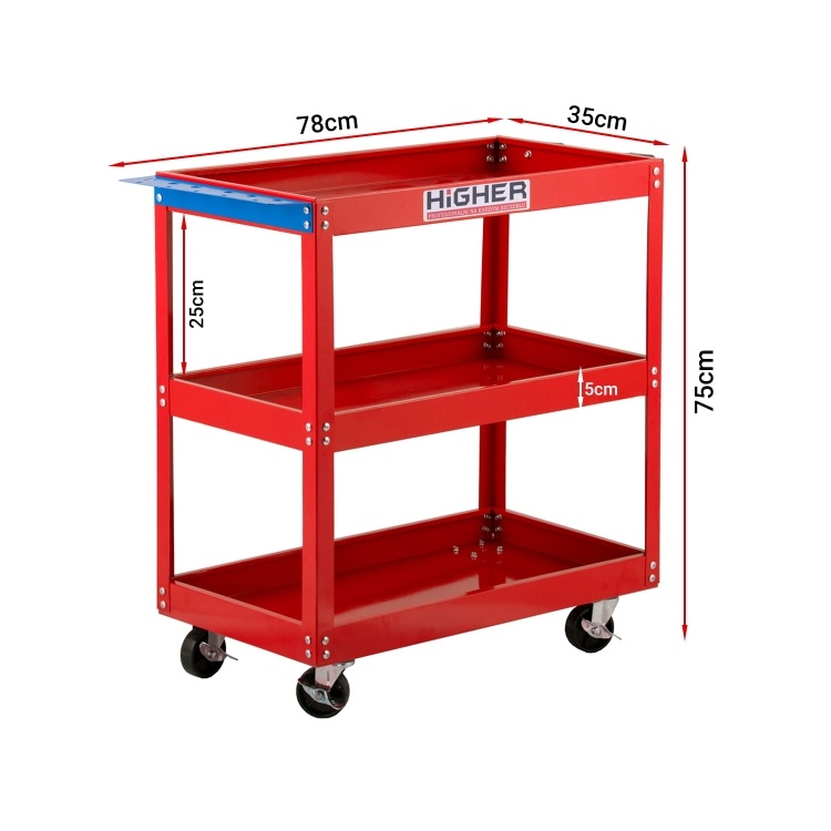 Werkplaatswagen met wielen - 3 schappen - 75×35×78 cm