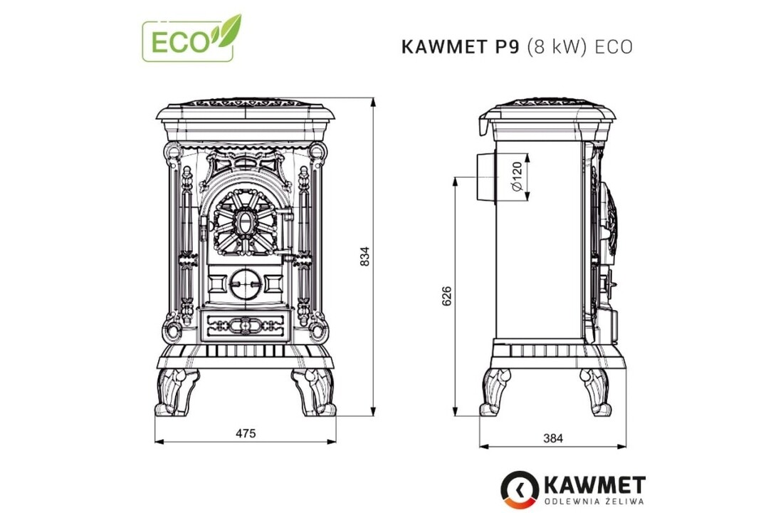 KAWMET P9 Gietijzeren Kachel 8 kW EkoProjekt 2022
