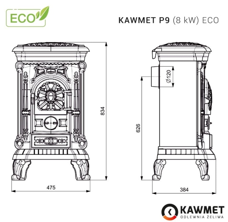 KAWMET P9 Gietijzeren Kachel 8 kW EkoProjekt 2022