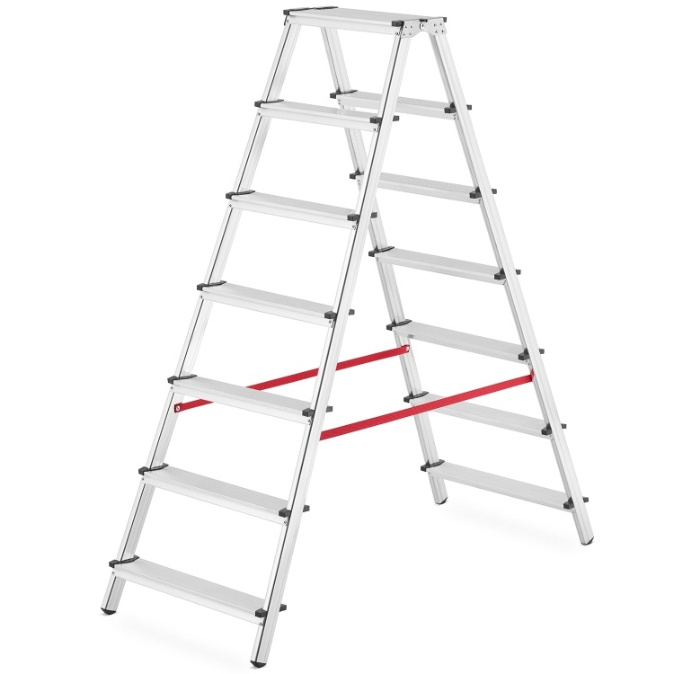 Dubbelzijdige huishoudtrap HIGHER 2x7 treden - 3,5 m