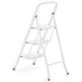 Huishoudtrap - 3 treden - inklapbaar - 68,5 cm hoog - wit/roze