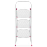 Huishoudtrap - 3 treden - inklapbaar - 68,5 cm hoog - wit/roze