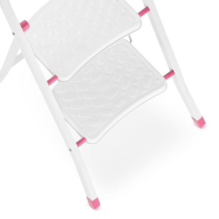 Huishoudtrap - 3 treden - inklapbaar - 68,5 cm hoog - wit/roze