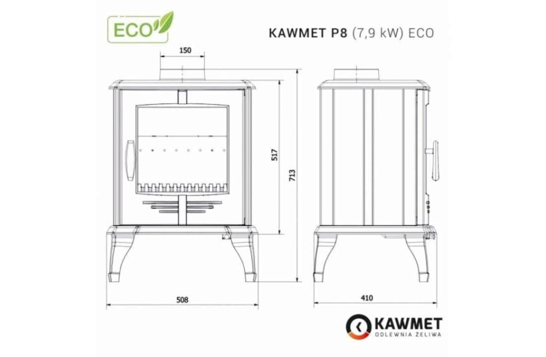 KAWMET P8 Gietijzeren Kachel 7,9 kW EkoProjekt 2022
