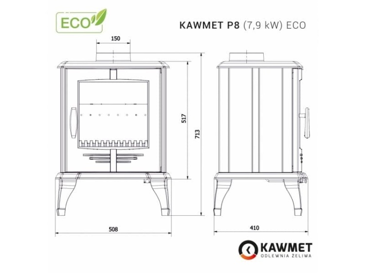 KAWMET P8 Gietijzeren Kachel 7,9 kW EkoProjekt 2022