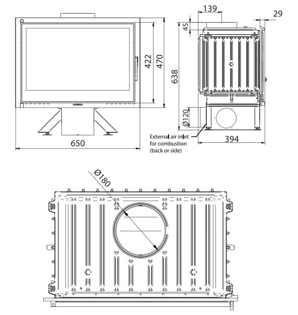 Inbouwhaard - gietijzeren houtkachel - 11,9 kW - zwart